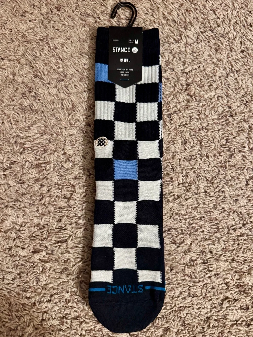 NWT Stance Men's Checkerboard Crew Socks in Black, White & Blue